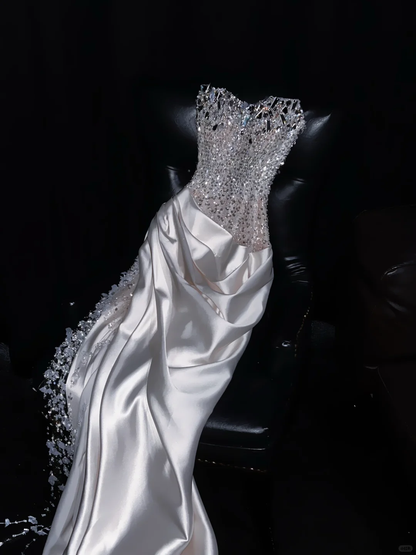 Stunning Mermaid Strapless Satin Beaded Long Prom Dress, Party Dress, Evening Dress GG2609