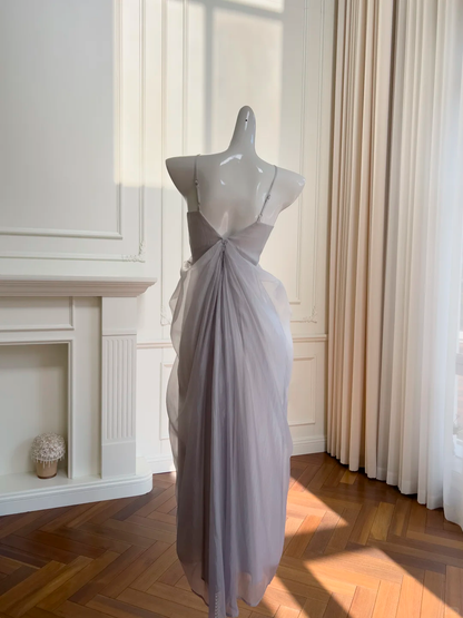 Classy A Line Spaghetti Straps Satin Chiffon Long Prom Dress, Party Dress, Evening Dress GG2615