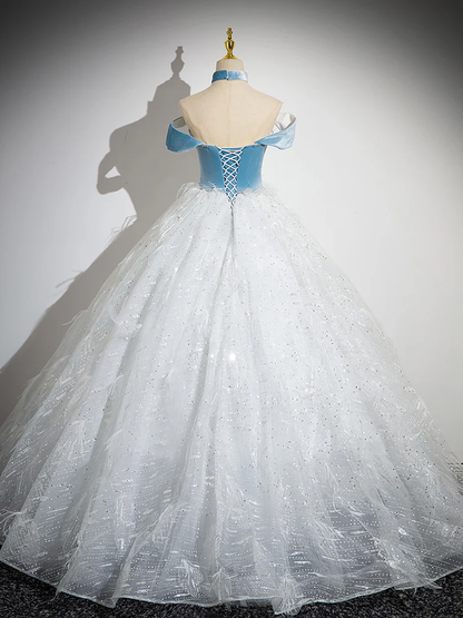 Elegant A Line Off The Shoulder Lace Sequin Tulle Long Prom Gresses,Evening Dresses  GG266