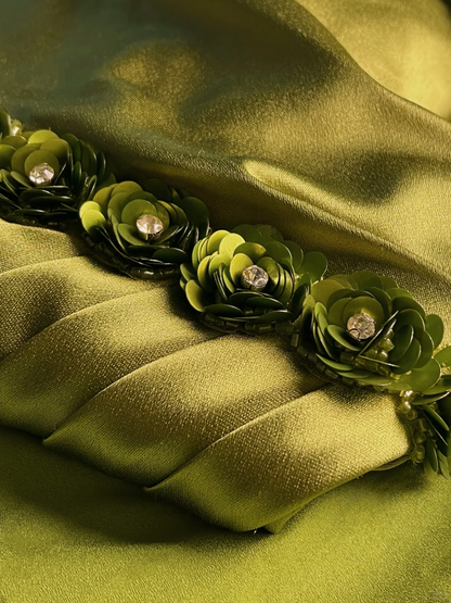 Elegant A Line Strapless Satin Pleated Applique Long Prom Dress, Party Dress, Evening Dress GG2731