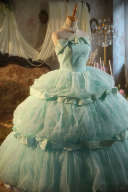 Stunning Ball Gown Strapless Tiffany Blue Satin Tulle Long Prom Dress, Party Dress, Evening Dress GG2868