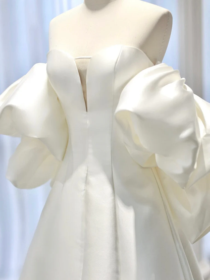 Elegant A Line Sweetheart Neck Satin White Long Prom Dress, Evening Dress GG287
