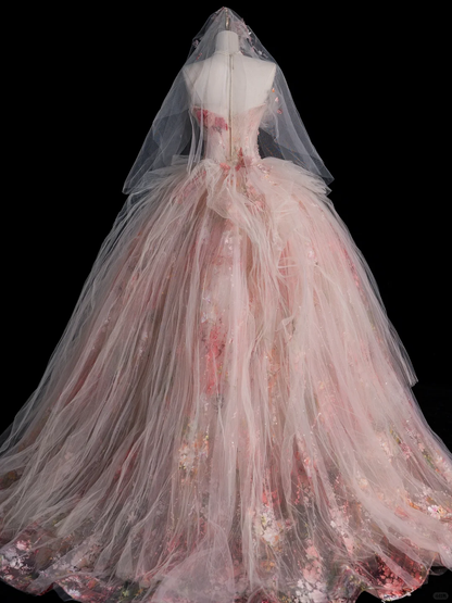 Stunning Ball Gown Strapless Tulle Appplique Long Prom Dress, Wedding Dress, Evening Dress GG2883