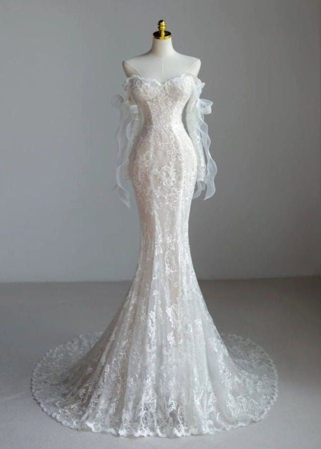 Dreamy Mermaid Strapless Tulle Lace Wedding Dress GG2934