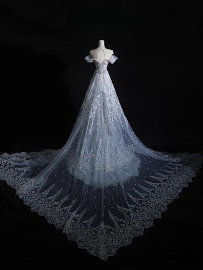 Timeless Mermaid Off The Shoulder Tulle Sequin Beaded Long Wedding Dress GG2979