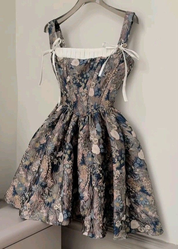 Unique A Line Square Satin Printing Short Prom Dress,Homecoming Dress,Birthday Dress GG3100