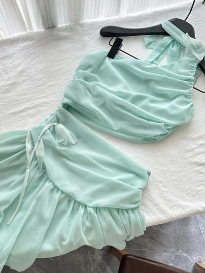 Unique A Line One Shoulder Tiffany Blue Chiffon Short Prom Dress,Homecoming Dress,Birthday Dress GG3105