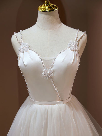 Cute A Line Spaghetti Straps Satin Tulle Beaded Short Prom Dress,Homecoming Dress,Birthday Dress GG3180