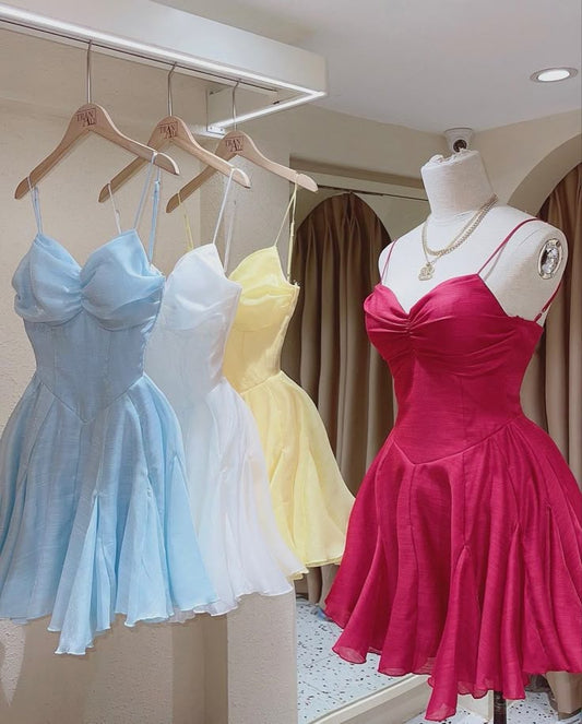 Pretty A Line Spaghetti Straps Satin Short Prom Dress,Homecoming Dress,Birthday Dress GG3183