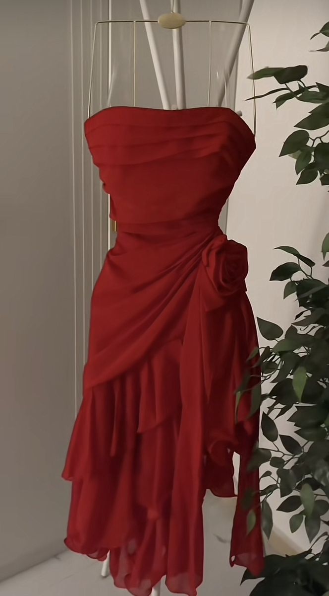 Red A Line Strapless Chiffon Short Prom Dress,Homecoming Dress,Birthday Dress GG3187
