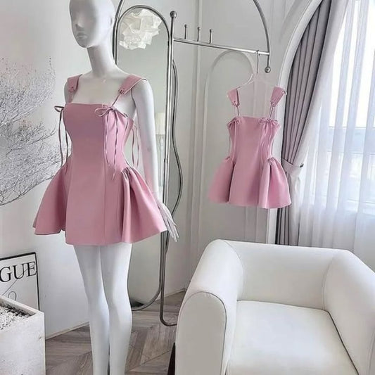 Cute Pink A Line Spaghetti Straps Satin Short Prom Dress,Homecoming Dress,Birthday Dress GG3213