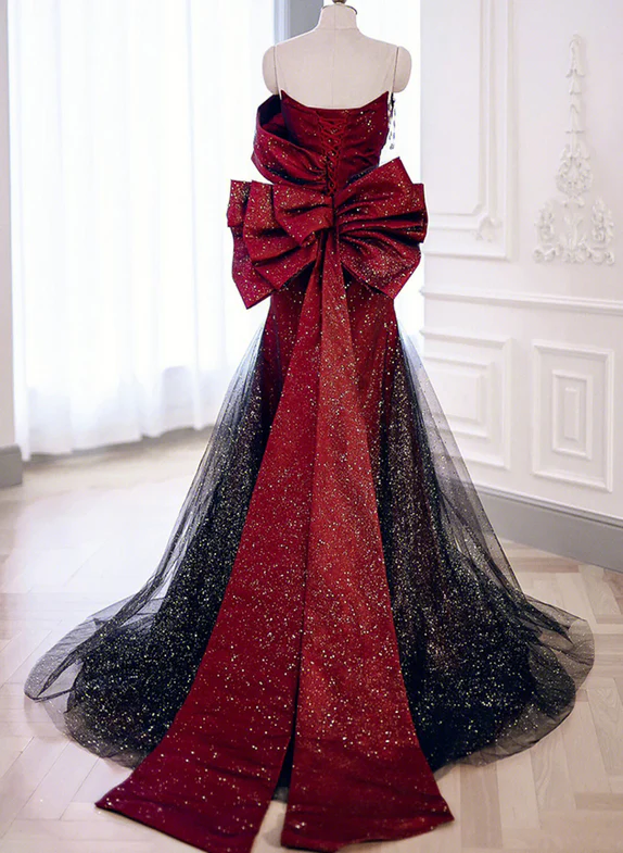 Chic A Line Sweetheart Beaded Tulle Back Bow Long Prom Dress,Evening Dress GG323