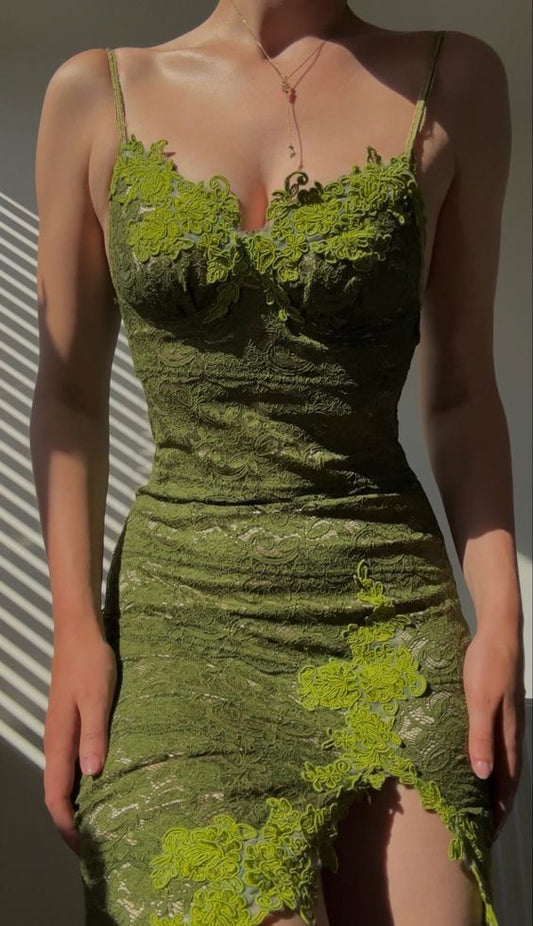 Chic Mermaid Spaghetti Straps Lace Slit Short Prom Dress,Homecoming Dress,Birthday Dress GG3268