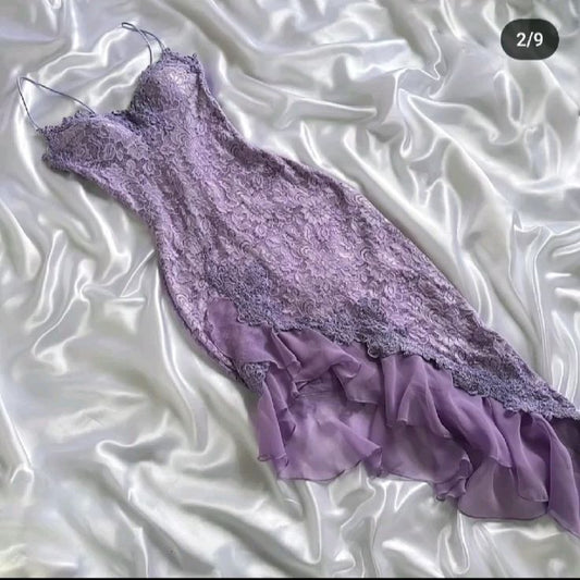 Purple Mermaid Sapghetti Straps Chiffon Lace Short Prom Dress,Homecoming Dress,Birthday Dress GG3279