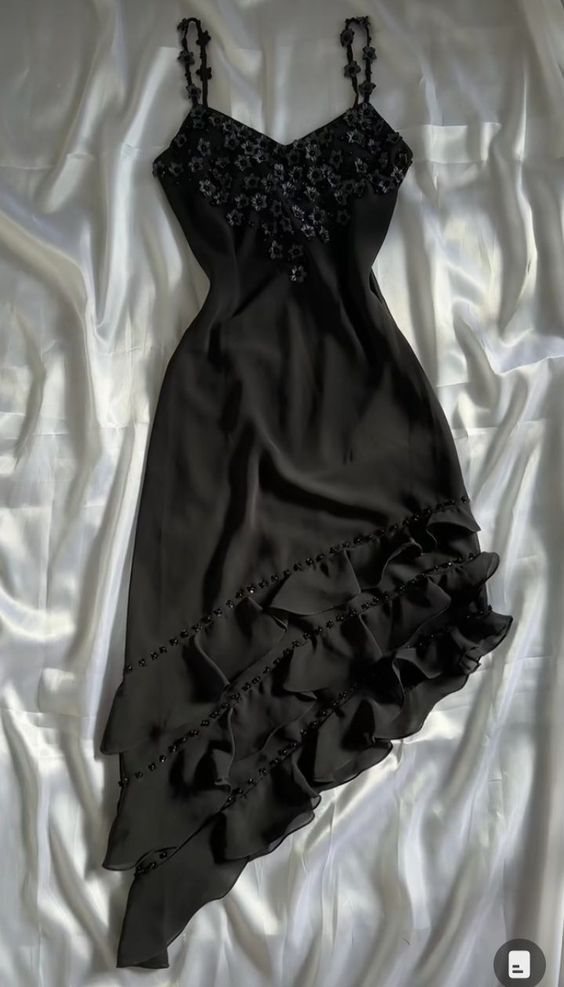 Black A Line Spaghetti Straps Chiffon Applique Short Prom Dress,Homecoming Dress,Birthday Dress GG3284