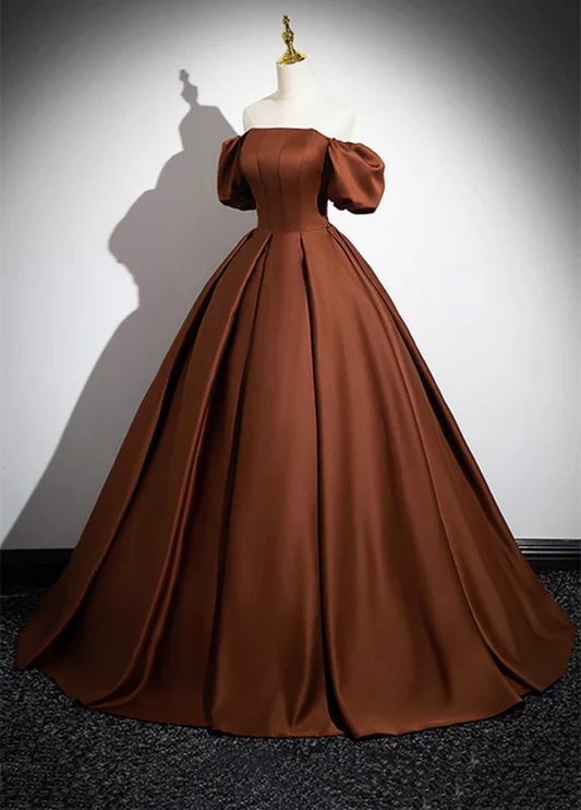 ELegant Ball Gown Square  Short Bubble Sleeves Satin Long Prom Dress,Evening Dress GG329