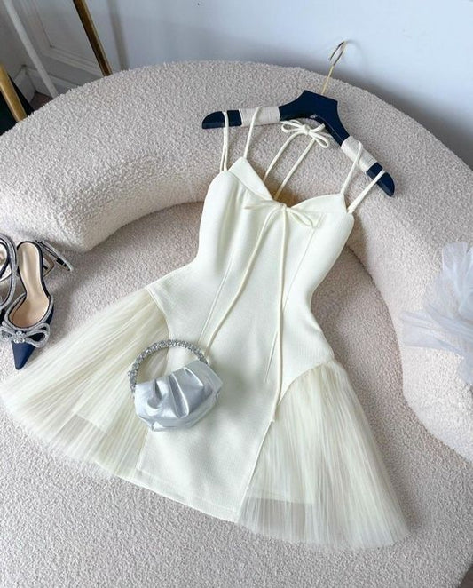 Cute A Line Spaghetti Starps Satin Tulle Short Prom Dress,Homecoming Dress,Birthday Dress GG3336