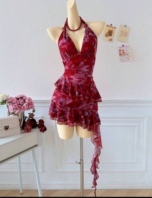 Sexy Mermaid Halter Chiffon Short Prom Dress,Homecoming Dress,Birthday Dress GG3344