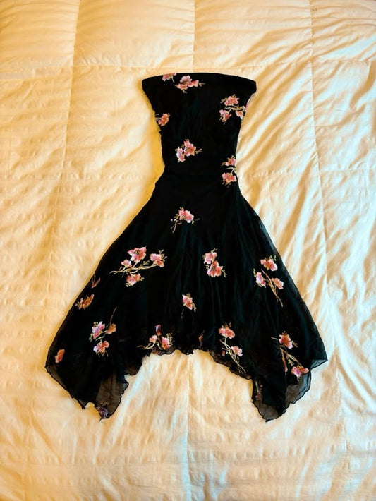Pretty A Line Strapless Chiffon Printed Floral Short Prom Dress,Homecoming Dress,Birthday Dress GG3397