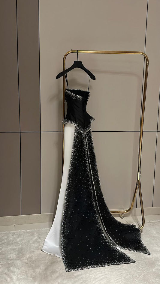 Gorgeous Mermaid Spaghetti Straps Satin Beaded Long Prom Dress,Party Dress,Evening Dress GG3424