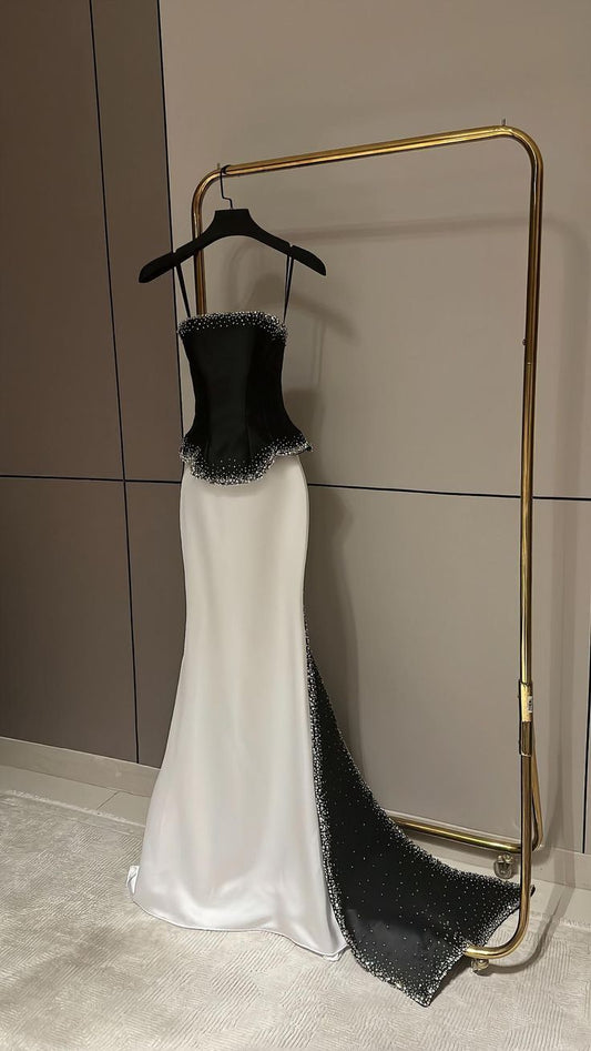 Gorgeous Mermaid Spaghetti Straps Satin Beaded Long Prom Dress,Party Dress,Evening Dress GG3424