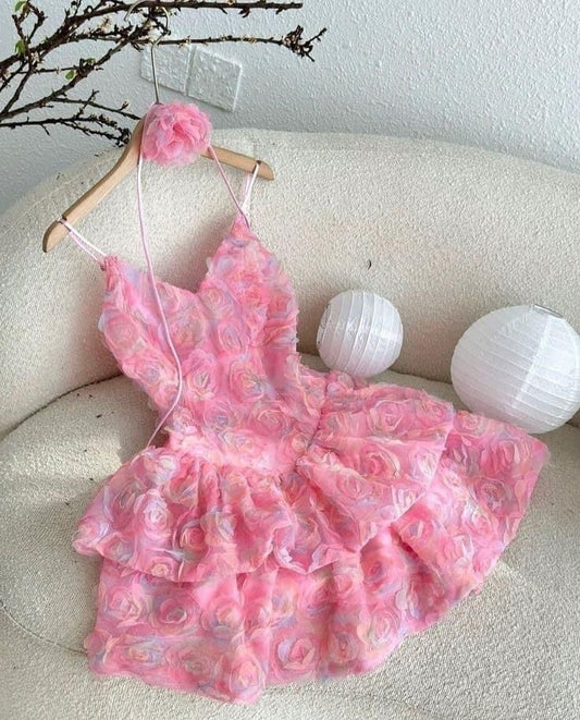 Cute A Line Spaghetti Straps Satin Floral Short Prom Dress,Homecoming Dress,Birthday Dress GG3501