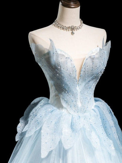 Stunning A Line Strapless Tulle Sequin Beads Long Prom Dress,Party Dress,Evening Dress GG3507