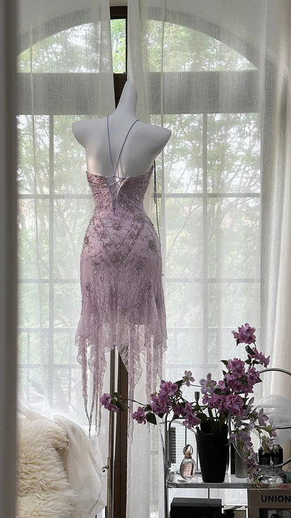 Pretty Mermaid Strapless Tulle Lace Sequin Beads Short Prom Dress,Homecoming Dress,Birthday Dress GG3526