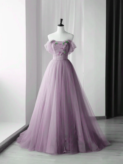 Elegant A Line Off The Shoulder Beaded Flowers Long Prom Dress,Evening Dress GG357