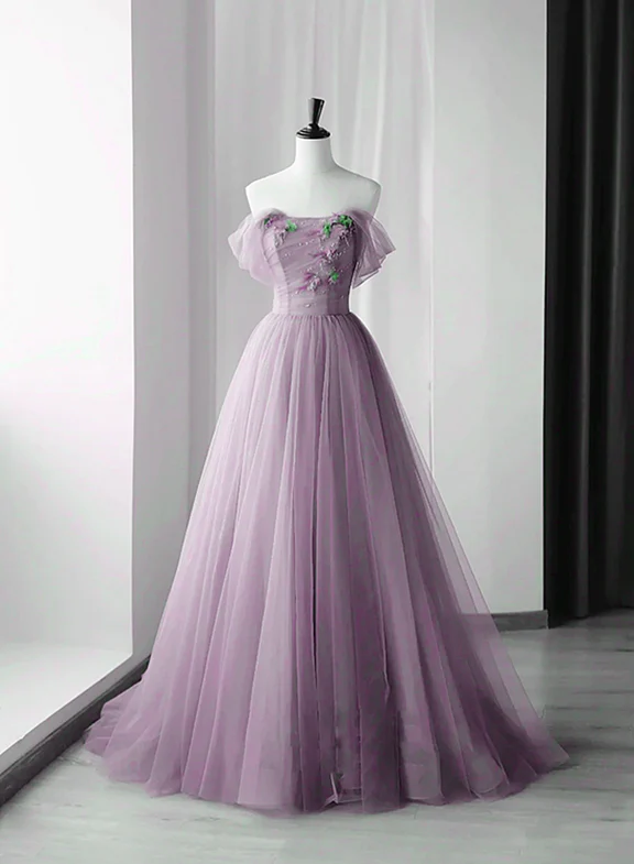 Elegant A Line Off The Shoulder Beaded Flowers Long Prom Dress,Evening Dress GG357