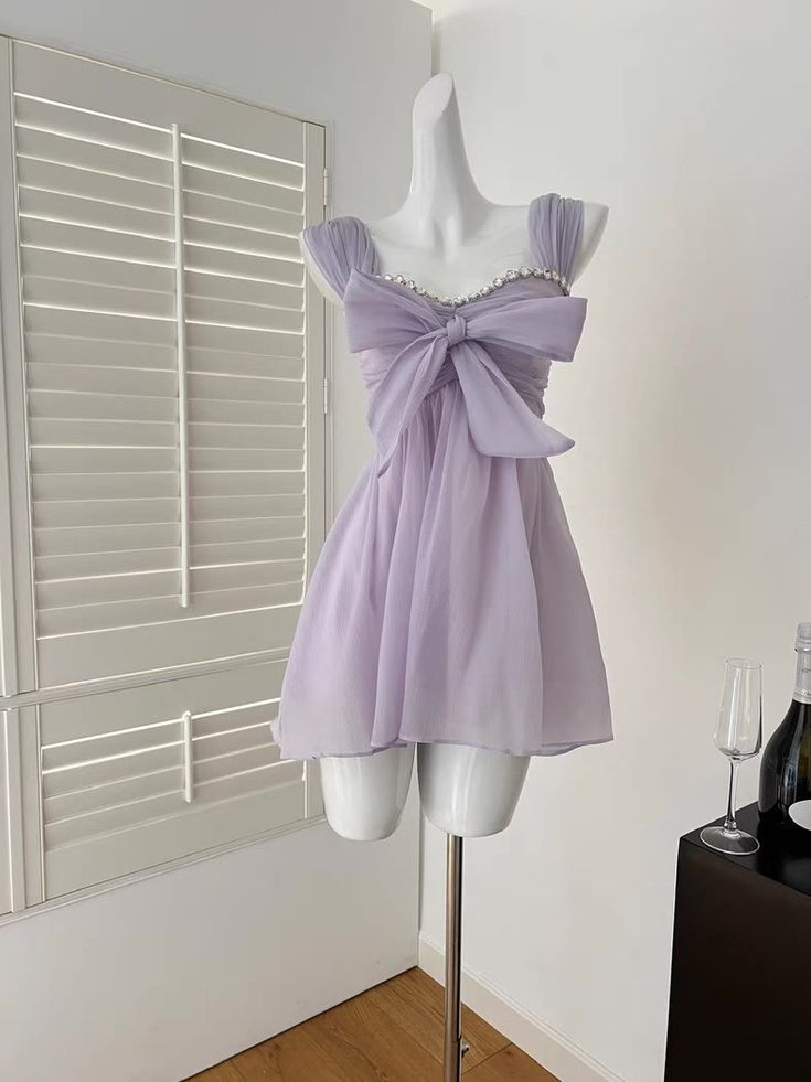 Lilac A Line Sweetheart Chiffon Beads Short Prom Dress,Homecoming Dress,18th Birthday Dress GG3580