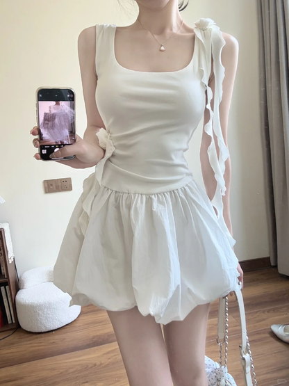 Sweet A Line Square White Satin Short Prom Dress,Homecoming Dress,18th Birthday Dress GG3602