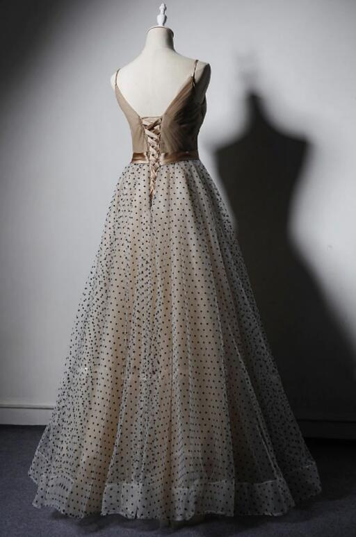 Elegant A Line V Neck Spaghetti Straps Tulle  Long Prom Dress,Evening Dress GG366