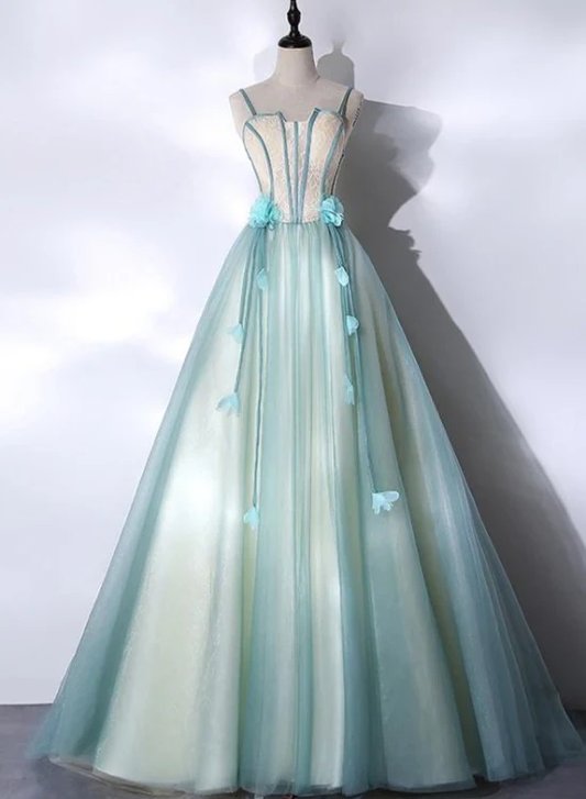 Elegant A Line Strapless Tulle Flower Long Prom Dress,Evening Dress GG375