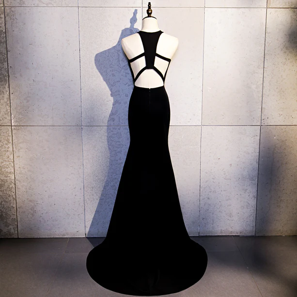 Sexy Black Mermaid Halter Satin Long Prom Dress,Evening Dress GG379