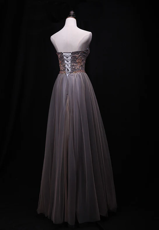Gorgeous A Line Sweetheart Strapless Beading Tulle Long Prom Dress,Evening Dress GG382