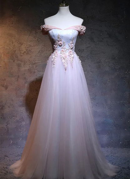 Gorgeous A Line Off The Shoulder Applique Long Prom Dress,Evening Dress GG384