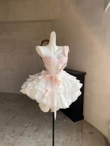 Sweet 16th Ball Gown Spaghetti Straps Satin Lace Short Homecoming Dress,Summer Birthday Dress GG4120