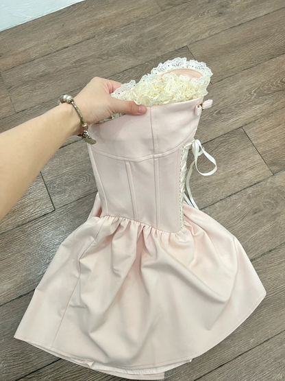 Sweet A Line Spaghetti Straps Satin Lace Short Homecoming Dress,Summer 16th Birthday Dress GG4204