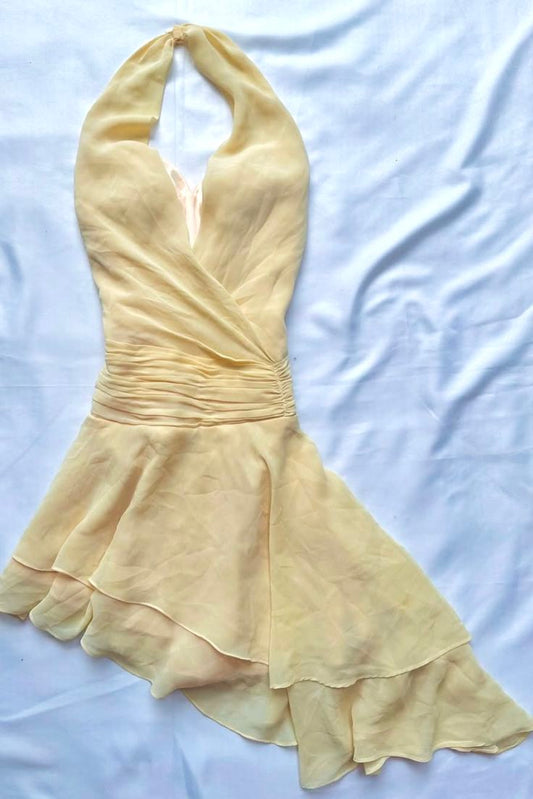 Cute Pastel Yellow A Line Halter Chiffon Short Homecoming Dress,Vacation Dress,Summer 17th Birthday Dress GG4790