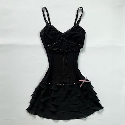 Pretty A Line Spaghetti Straps Black Satin Chiffon Layer Short Homecoming Dress,Vacation Dress,Summer 17th Birthday Dress GG4796