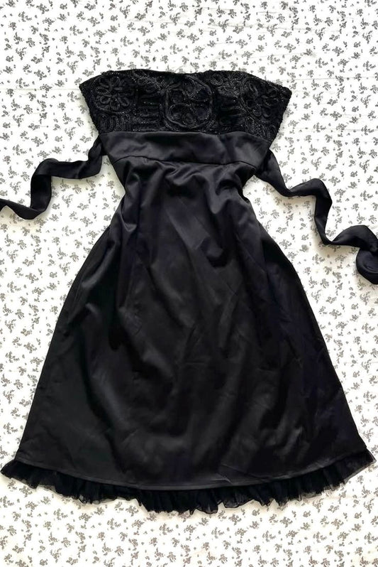 Chic Black A Line Strapless Satin Short Homecoming Dress,Vacation Dress,Summer 19h Birthday Dress GG4825