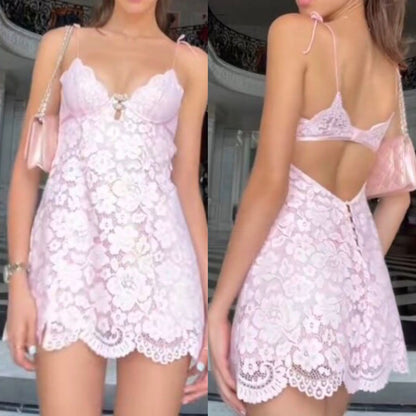 Charming Light Pink A Line Spaghetti Straps Lace Short Homecoming Dress,Vacation Dress,Summer 21h Birthday Dress GG4847