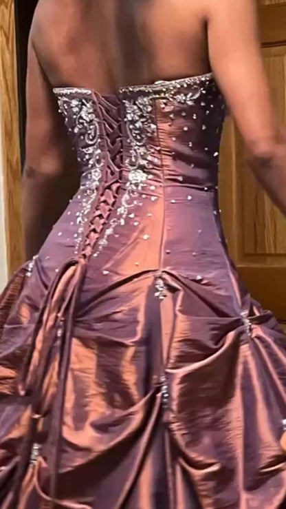 Chic Ball Gown Strapless Satin Beads Long Prom Dress,Party Dress,Formal Evening Dress GG4855