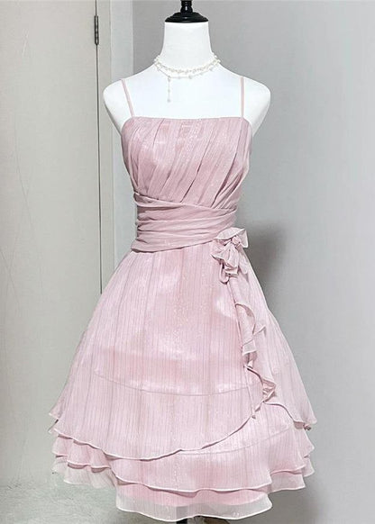 Sweet A Line Spaghetti Straps Pleated Chiffon Short Homecoming Dress,Vacation Dress,Summer 18th Birthday Dress GG4999