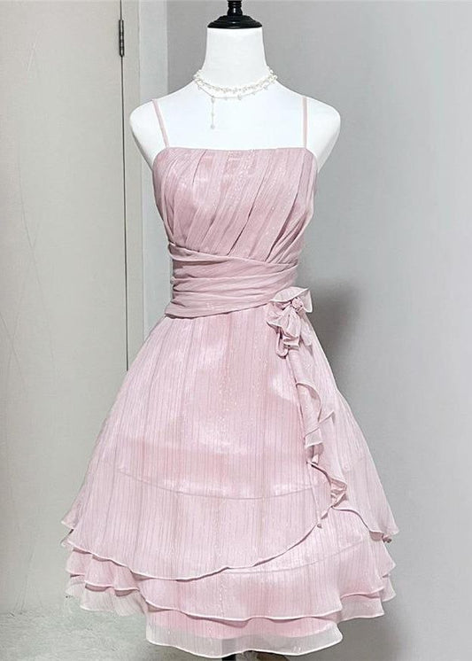Sweet A Line Spaghetti Straps Pleated Chiffon Short Homecoming Dress,Vacation Dress,Summer 18th Birthday Dress GG4999