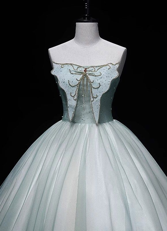 Chic A Line Strapless Tulle Beading Long Prom Dress, Formal Evening Dress GG506