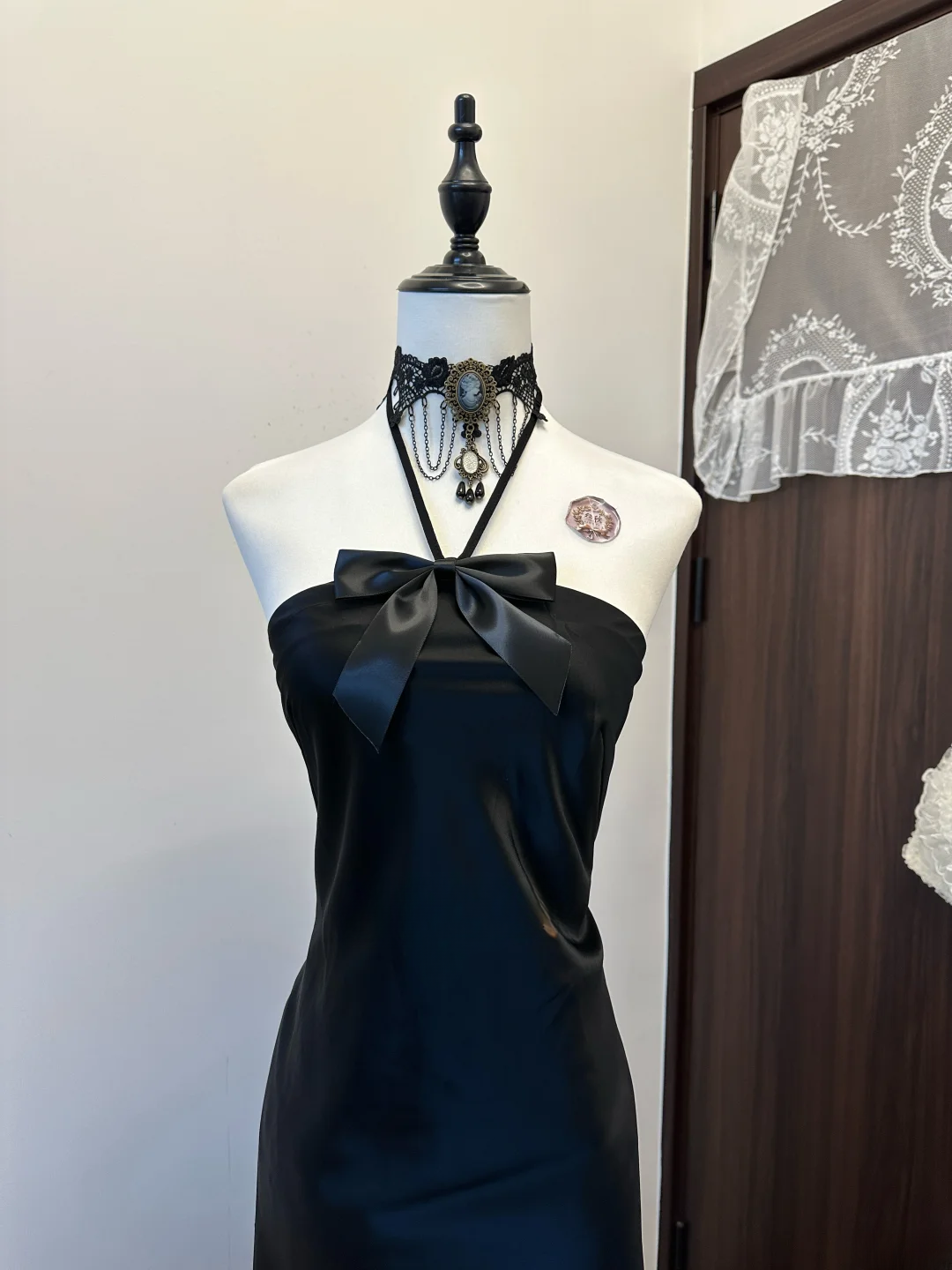 Simple Classy A Line Halter Black Satin Long Prom Dress,Evening Dress GG5155