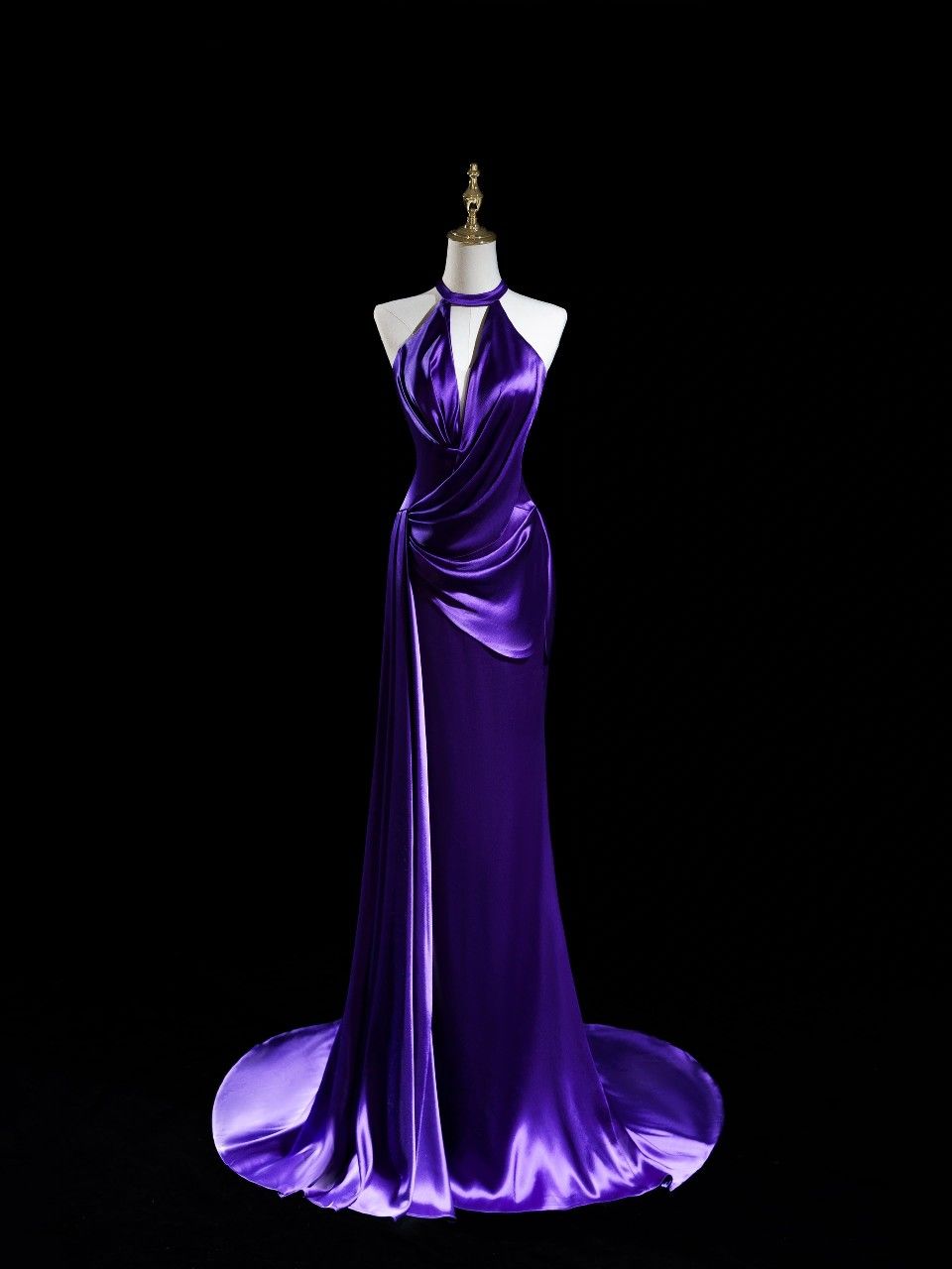 Purple Mermaid Halter Satin Long Prom Dress,Evening Dress GG5160
