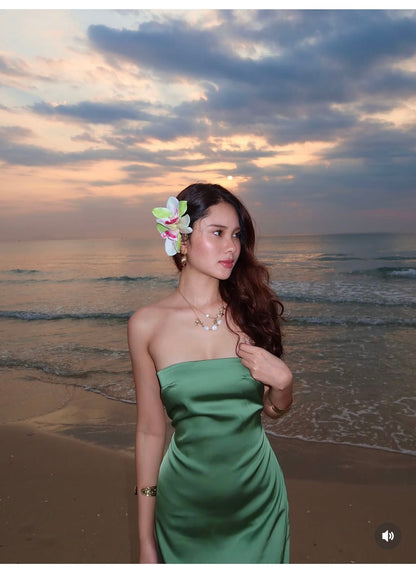 Charming Mermaid Strapless Satin Slit Long Prom Dress,Evening Dress GG5266